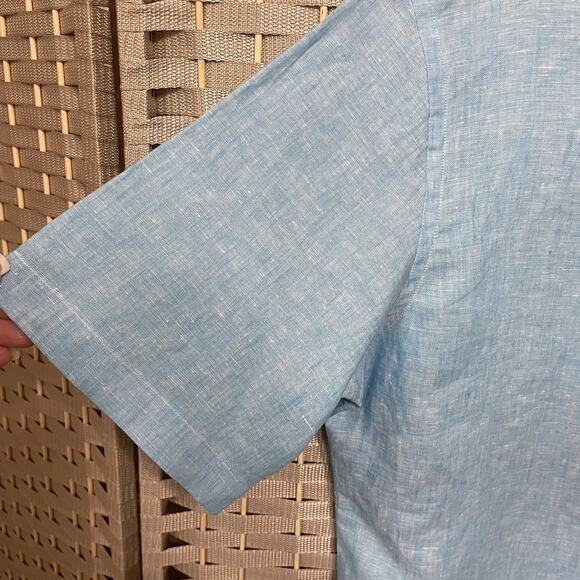 Brooks Brothers REGENT Linen Button Down Shirt Men’s L Blue Short Sleeve EUC - Picture 5 of 8